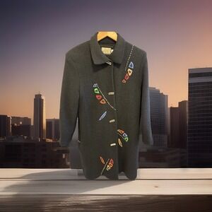 VTG WRAPS By Canvasbacks Wool Blend Coat Blk Artsy Woman's M  Boutique